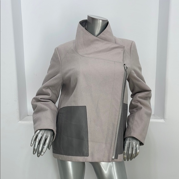 Helmut Lang Women's Gray Rabbit Fur Leather Trim Felt Reversible Jacket Coat M - Picture 7 of 12